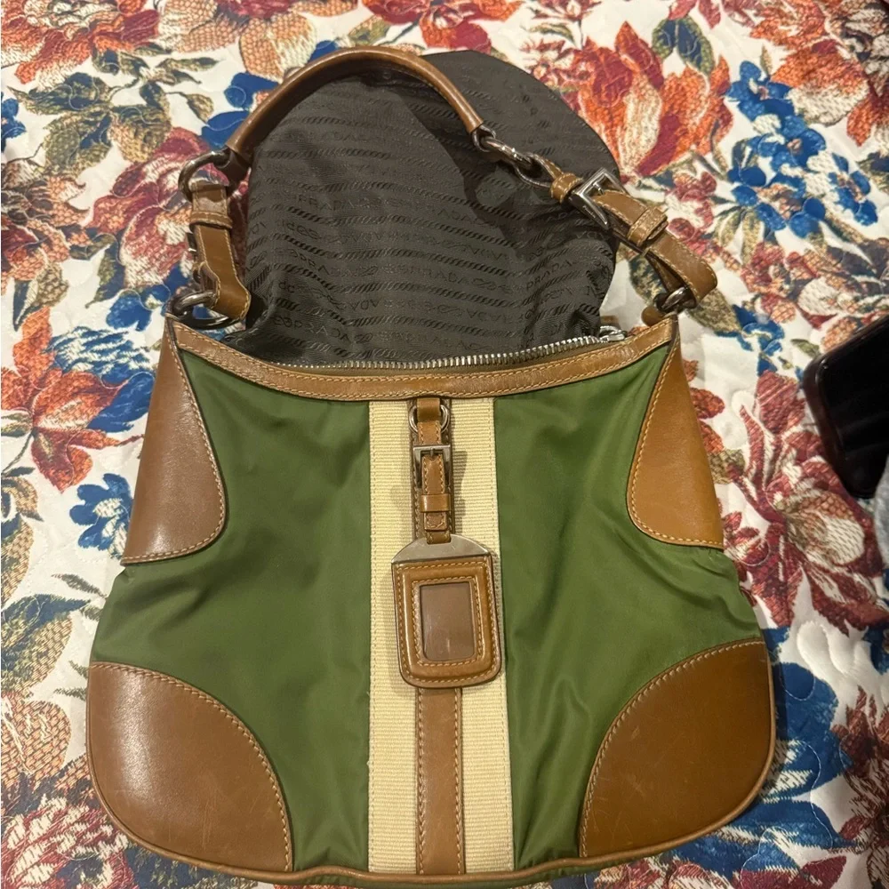 Prada Olive Green and Tan Shoulder Bag - Picture 3 of 8